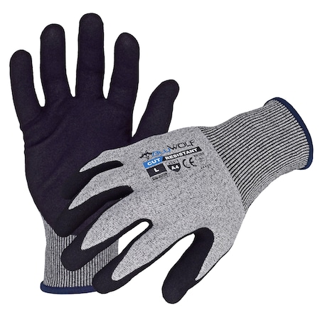 Bluwolf 18 Ga. ANSI A4 Cut Resistant Gray Gloves, Black Sandy Foam Nitrile Palm Coating, XL